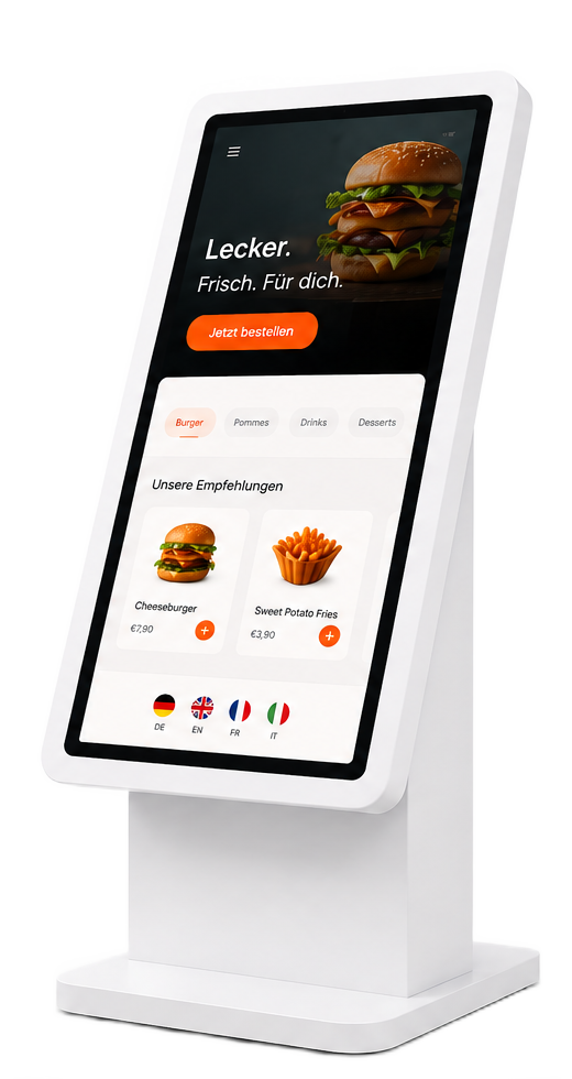 Tappr Self-Order-Kiosk mit Beispiel-Menü